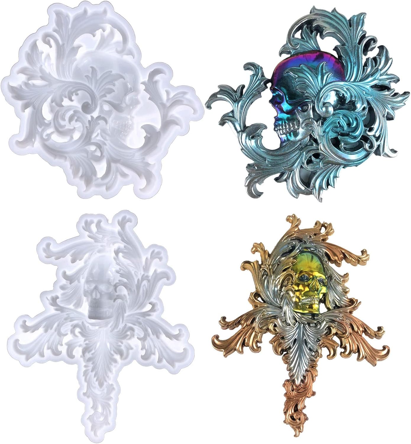 Xidmold 2 moldes de resina de calavera grandes, molde de fundición epoxi de calavera 3D para decoración de pared, molde de silicona para decoración