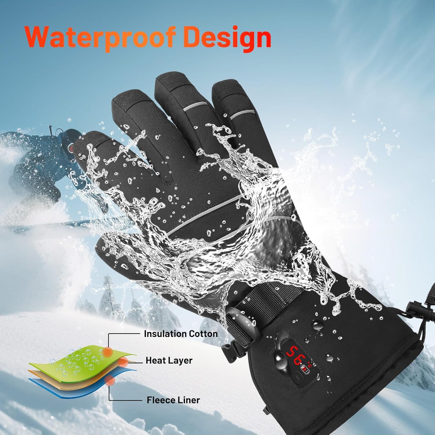 Guantes térmicos para hombres y mujeres, guantes de calefacción eléctricos recargables para invierno al aire libre, con pantalla de temperatura y
