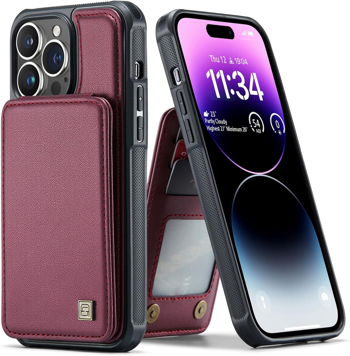 ASAPDOS Funda para iPhone 15 Pro con tarjetero, piel sintética a prueba de golpes, funda tipo cartera para iPhone 15 Pro con bloqueo RFID y soporte