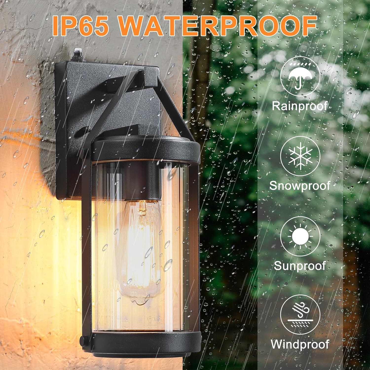 LONEDRUID Paquete de 2 lámparas de pared para exteriores, con sensor de anochecer a amanecer, farol negro para porche exterior, impermeable, montaje