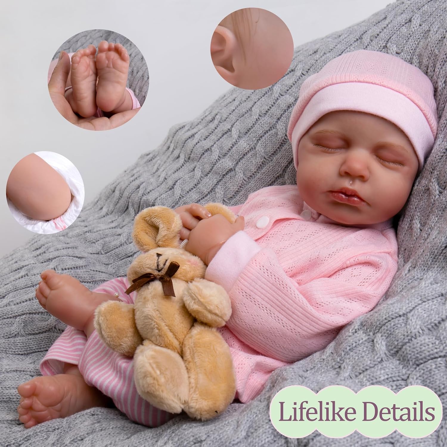Aori Muñecas de bebé Reborn realistas, de 20 pulgadas, muñeca recién nacida realista con kit de alimentación, regalo para niños a partir de 3 años
