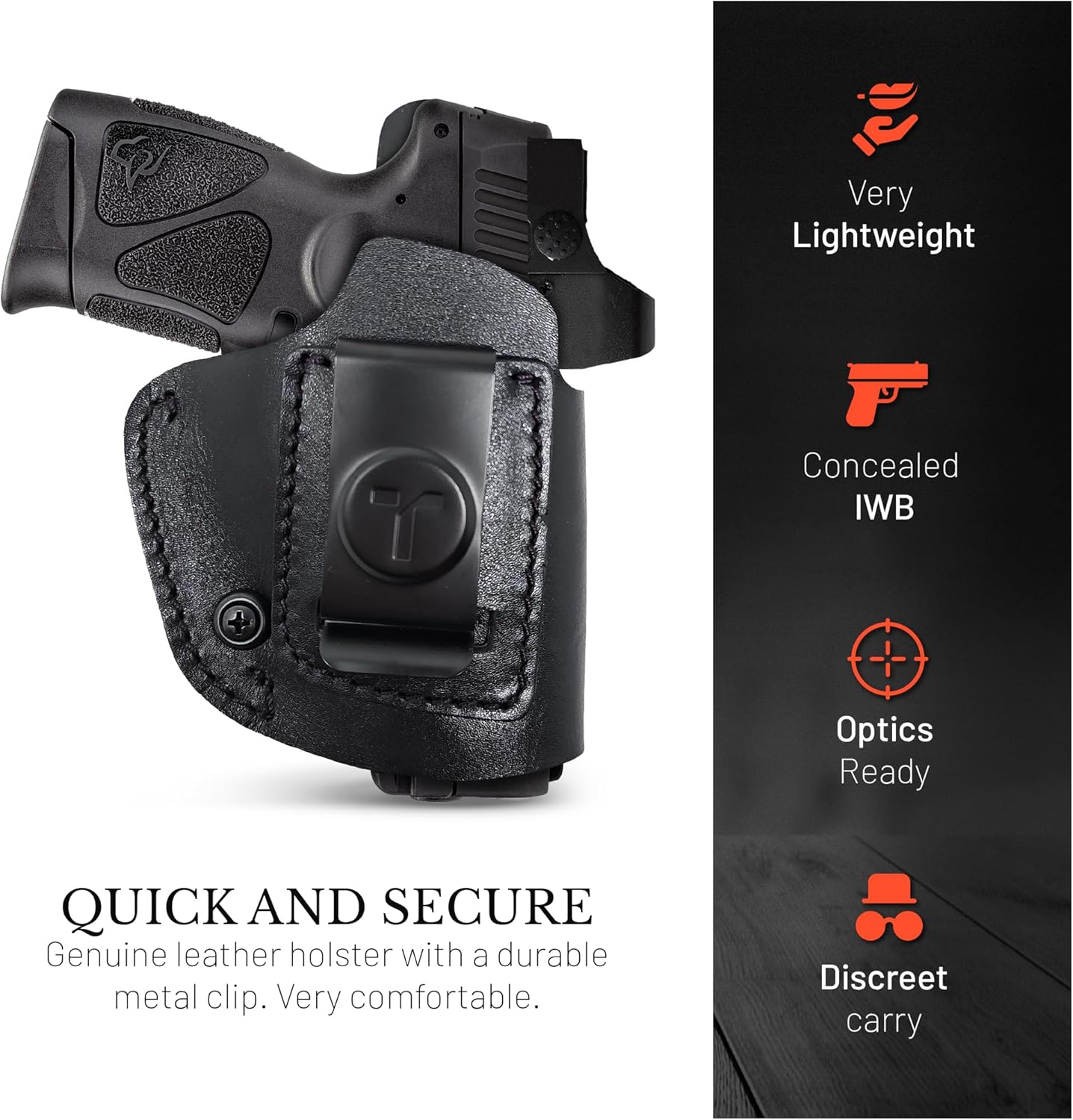IWB – Fundas de cuero de gamuza para pistolas ópticas listas para mano derecha. Se adapta a la mayoría de pistolas subcompactas de doble pila, funda