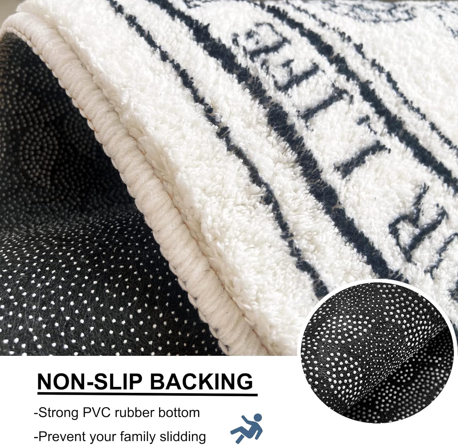 Alfombras de baño blancas y negras de 20 x 32 pulgadas, suaves, absorbentes, lindas alfombras de baño para suelo de baño, lavable a máquina,