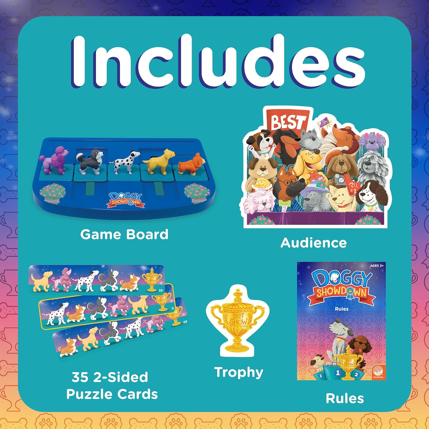 MindWare Juego de lógica de enfrentamiento de perritos, juego de rompecabezas para un jugador, juegos cerebrales portátiles para niños de 3 años en