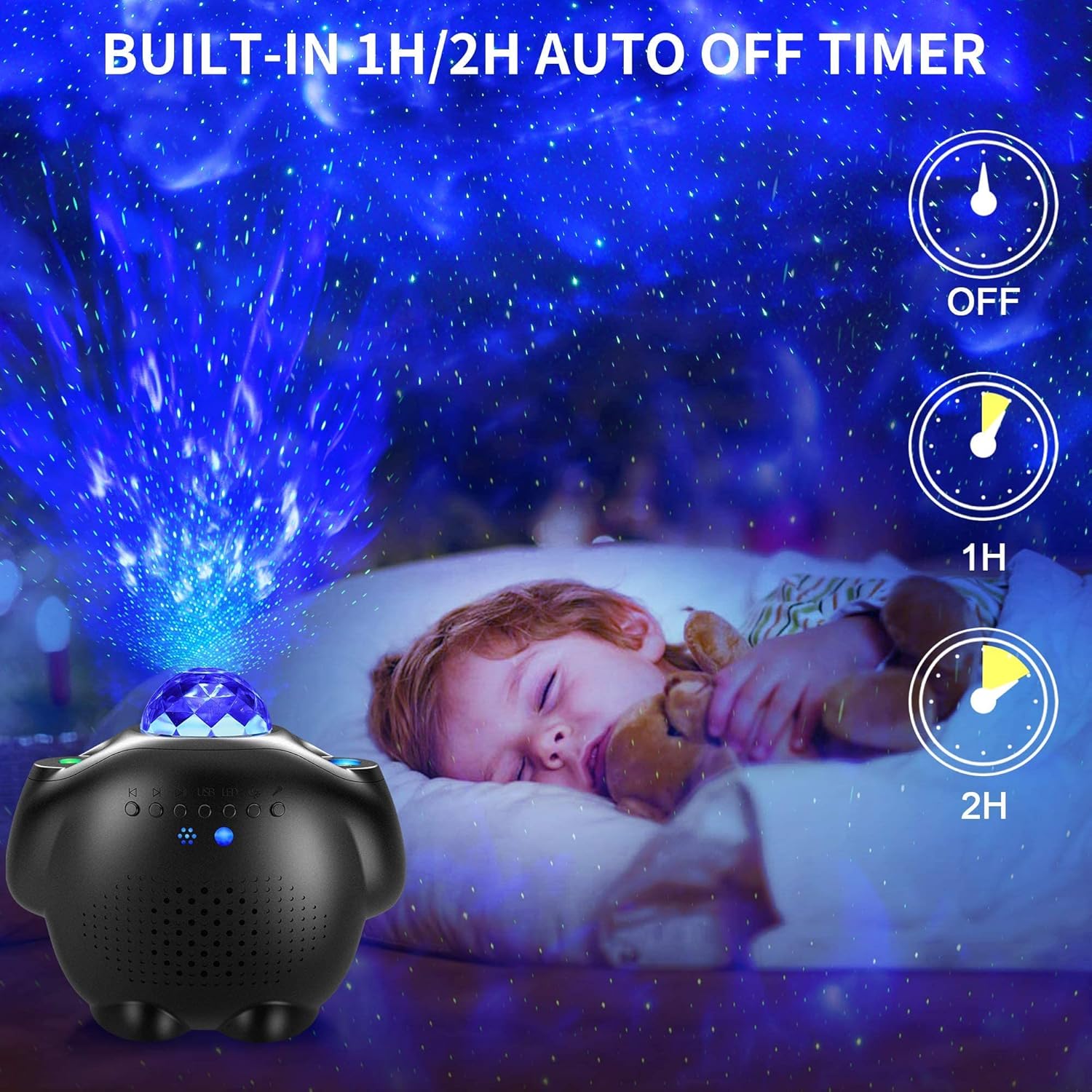 Proyector de estrellas, proyector de Navidad, proyector de luz nocturna de galaxia LED 4 en 1 con luna y estrella, proyector de olas oceánicas con