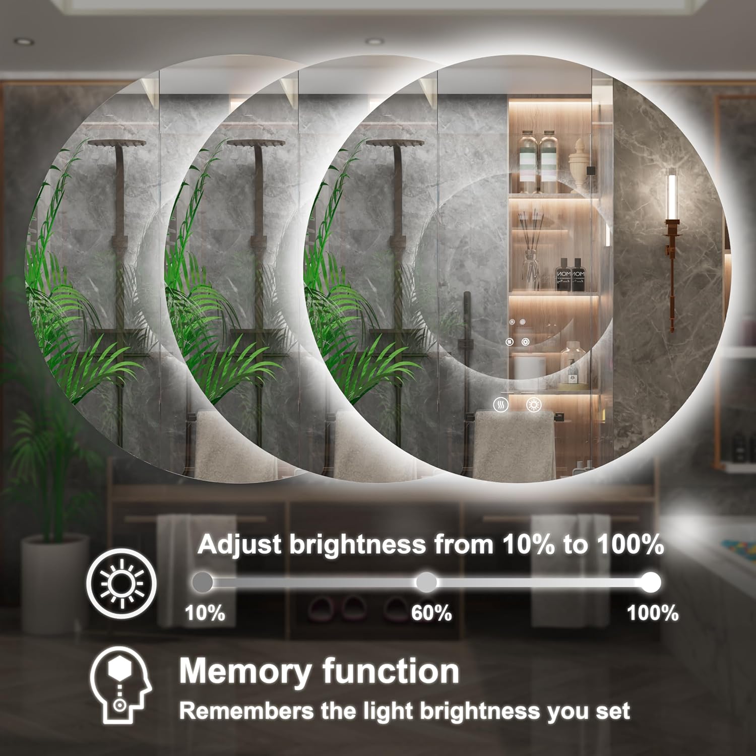 Espejo LED redondo, espejo LED retroiluminado redondo de 32 pulgadas, espejo de tocador de baño con luces, espejo de maquillaje iluminado circular