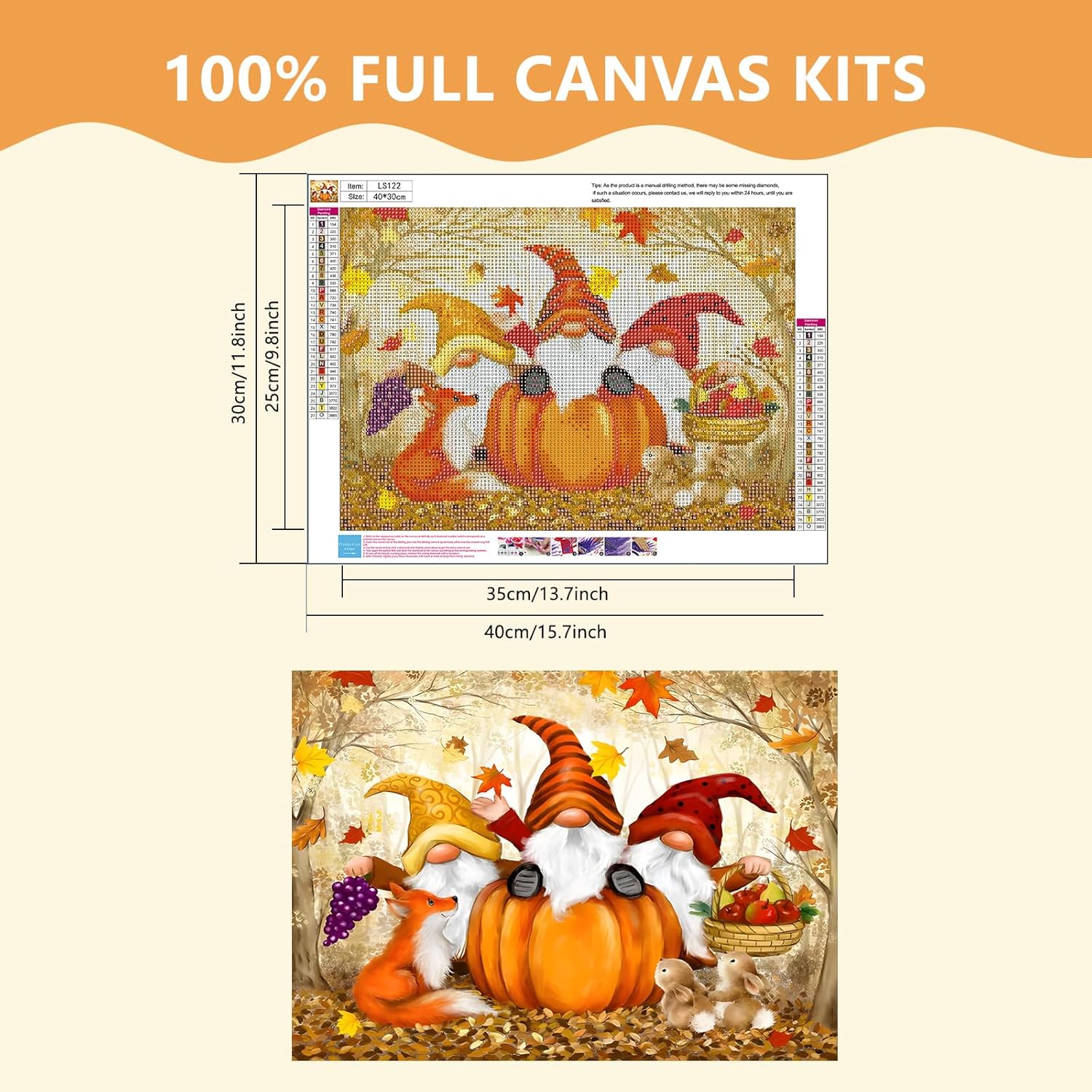 SENQAO Kits de arte de diamantes de gnomo para adultos, otoño, gnomo, calabaza, arce, arte de diamantes de Halloween con accesorios de herramientas