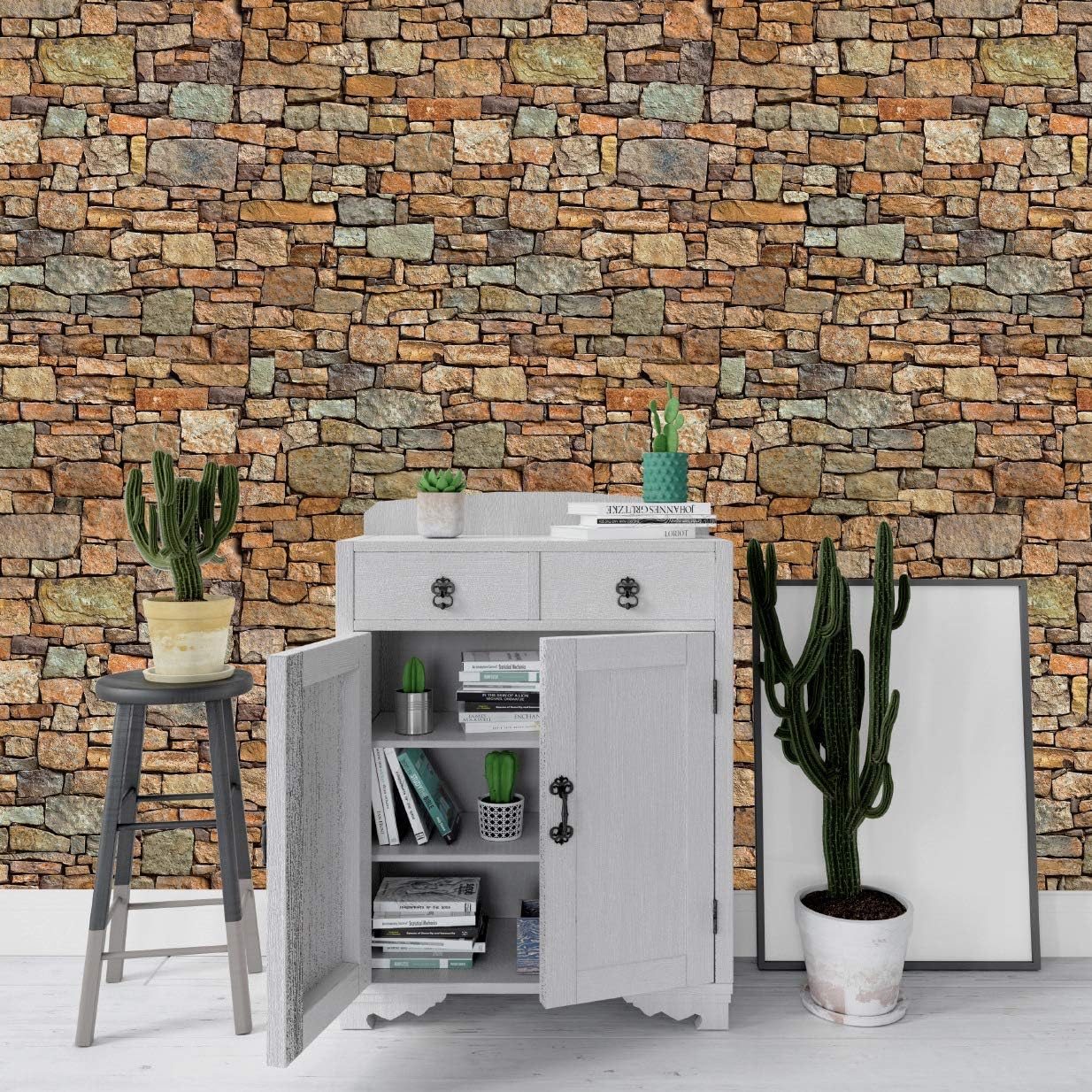 Papel tapiz de piedra autoadhesivo, extraíble, decoración del hogar para dormitorio, cocina, 15.75 pulgadas x 32 pies, piedra de escombros