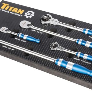Titan 12175 Juego de trinquete de cabeza giratoria de 90 dientes y cabeza plana de 5 piezas Titan 12175 Juego de trinquete de cabeza giratoria de 90 dientes y cabeza plana de 5 piezas