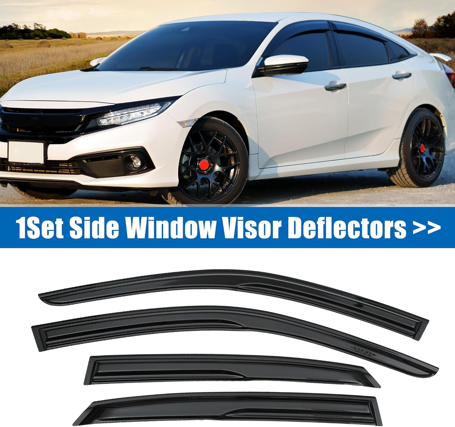 X AUTOHAUX 1 juego de viseras de ventana, protectores de lluvia, deflectores, viseras de ventana duraderas para Honda Civic 2022 2023, color negro