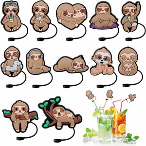 12 fundas de paja de perezoso, de animales del bosque, reutilizables, a prueba de polvo, para fiestas, vacaciones, cumpleaños, tapas de paja de 12 fundas de paja de perezoso, de animales del bosque, reutilizables, a prueba de polvo, para fiestas, vacaciones, cumpleaños, tapas de paja de