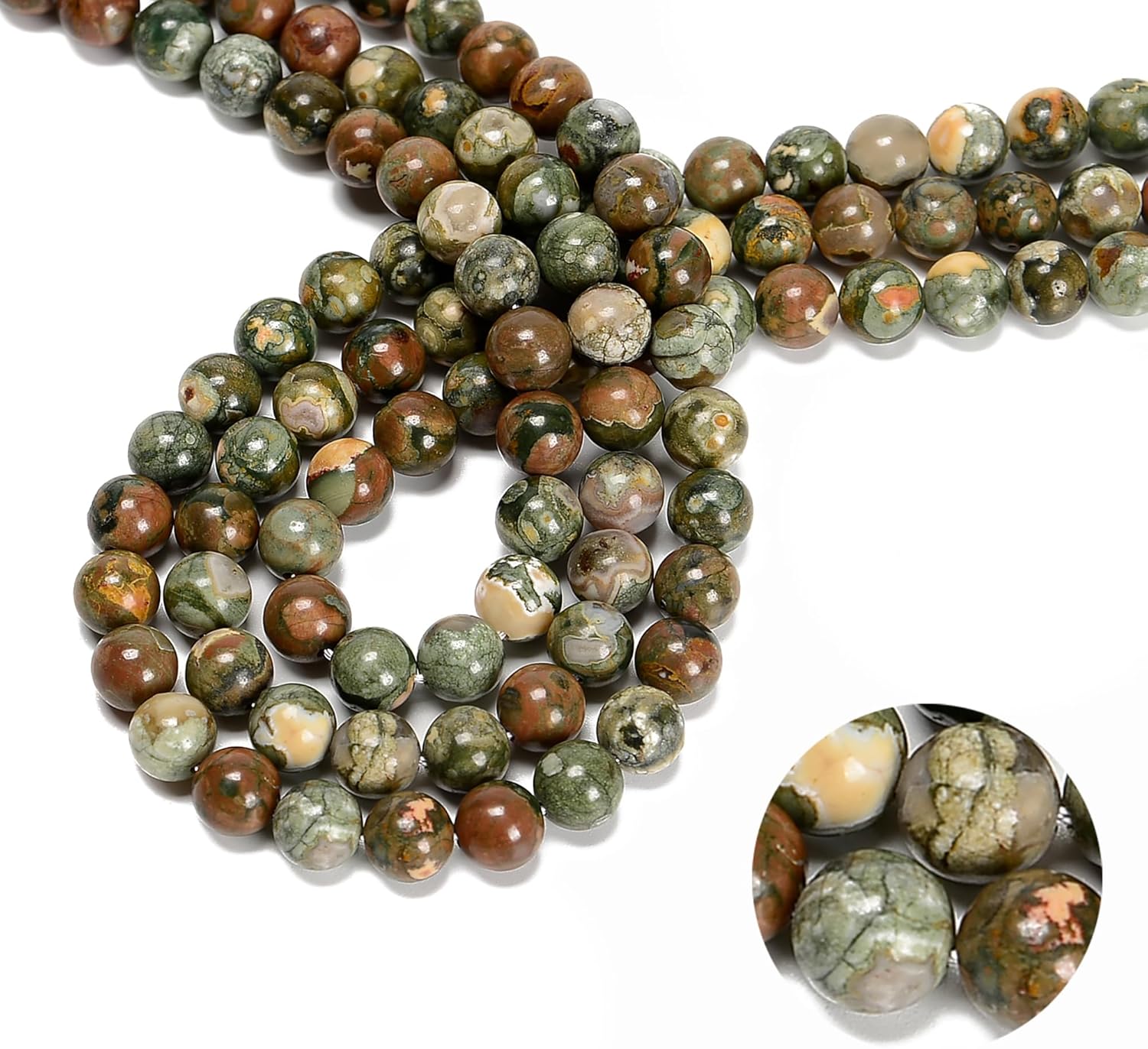 65 cuentas de piedra real, redondas y sueltas, redondas y naturales, de 0.236 pulgadas, auténticas para manualidades, joyería, pulseras, aretes,