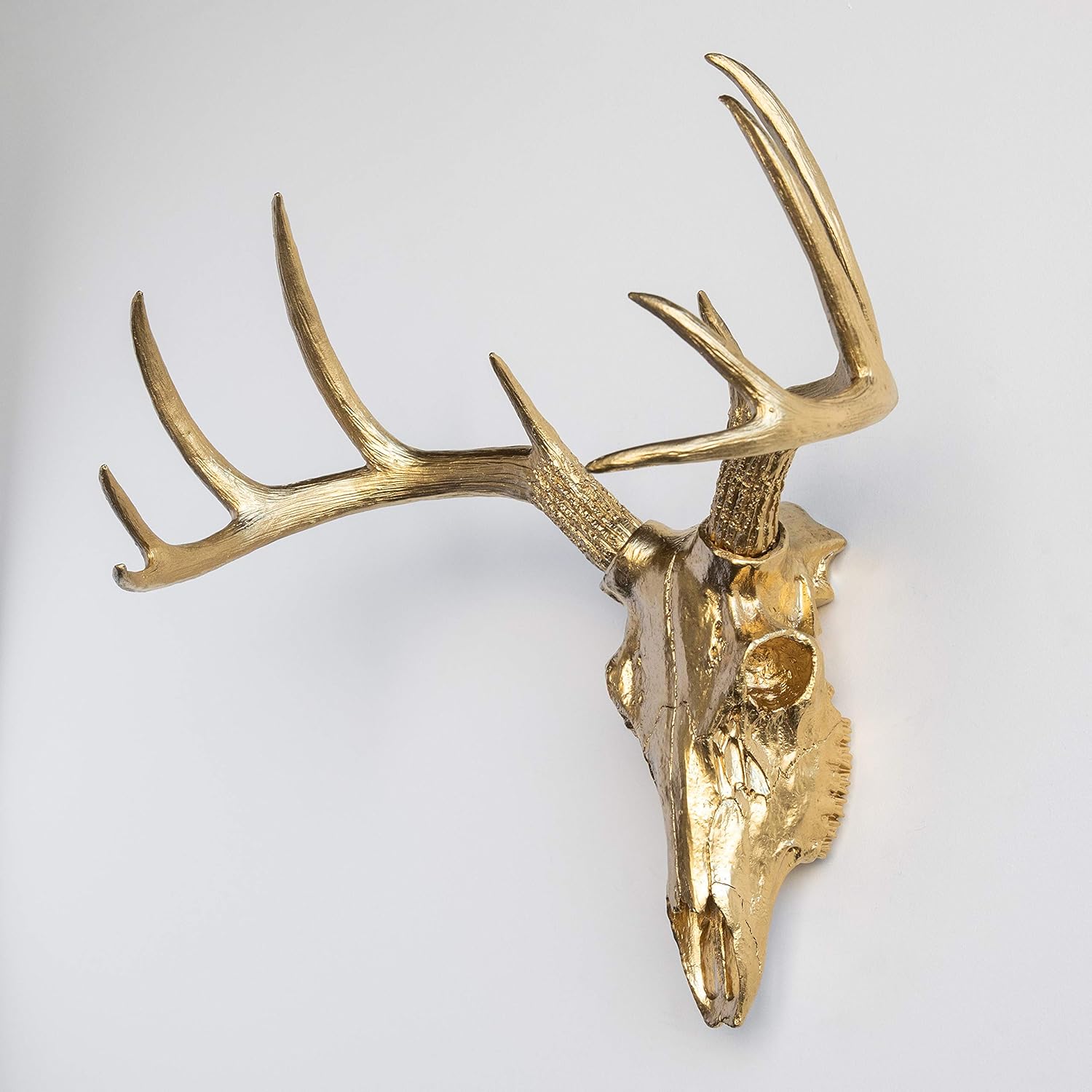 Soporte de pared con calavera de ciervo de taxidermia sintética, oro metálico, BS0808