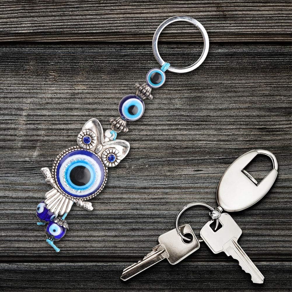 Llavero de búho de ojo malvado, amuleto de cristal turco Feng Shui, dije colgante de buena suerte para automóvil, hogar, oficina, Azul
