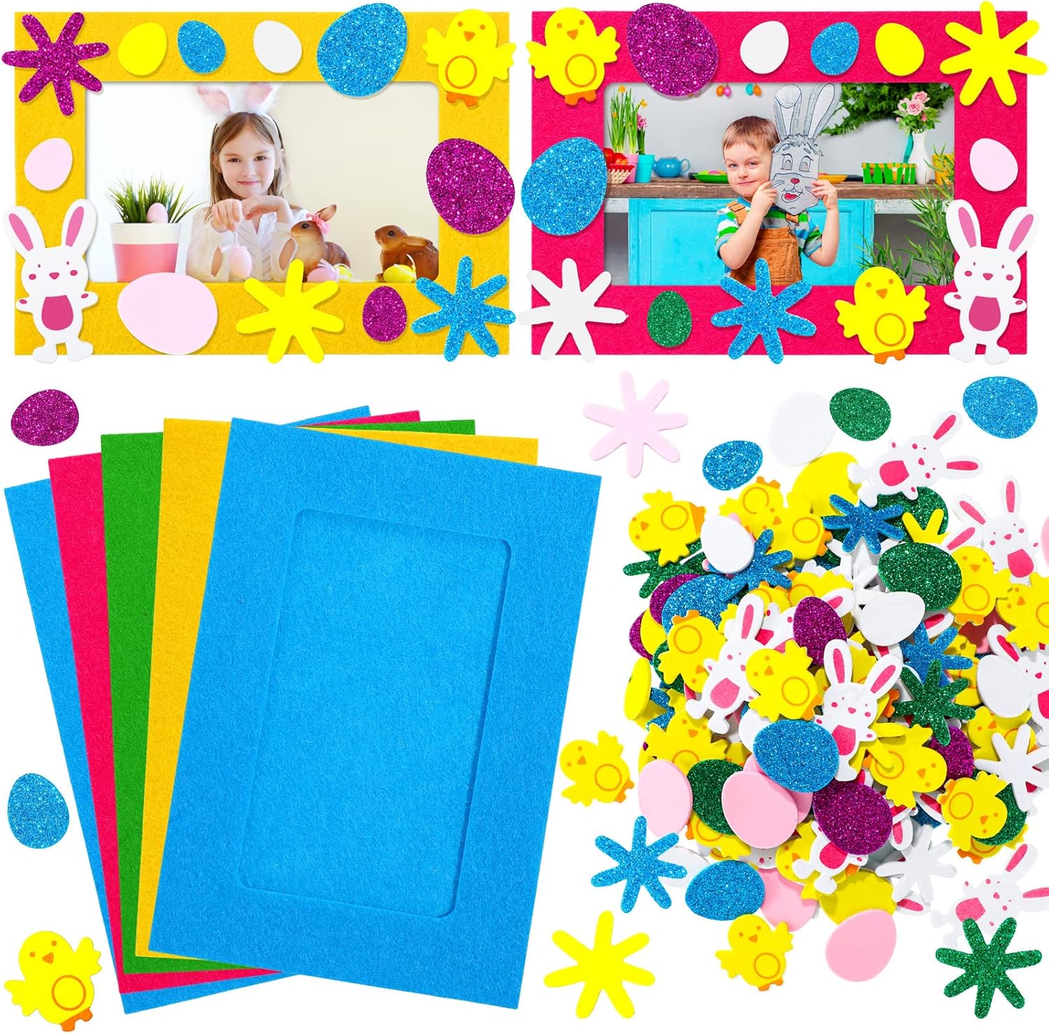 232 piezas de marcos de fotos de Pascua DIY Kit de manualidades para niños, 32 piezas de marcos de fotos de fieltro de otoño con 200 piezas de