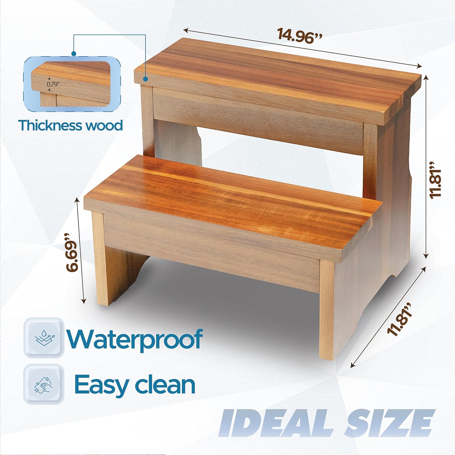 Taburete de madera de dos escalones, taburete resistente de 2 escalones para adultos y niños, soporta hasta 450 libras para Kichenbañomesita de