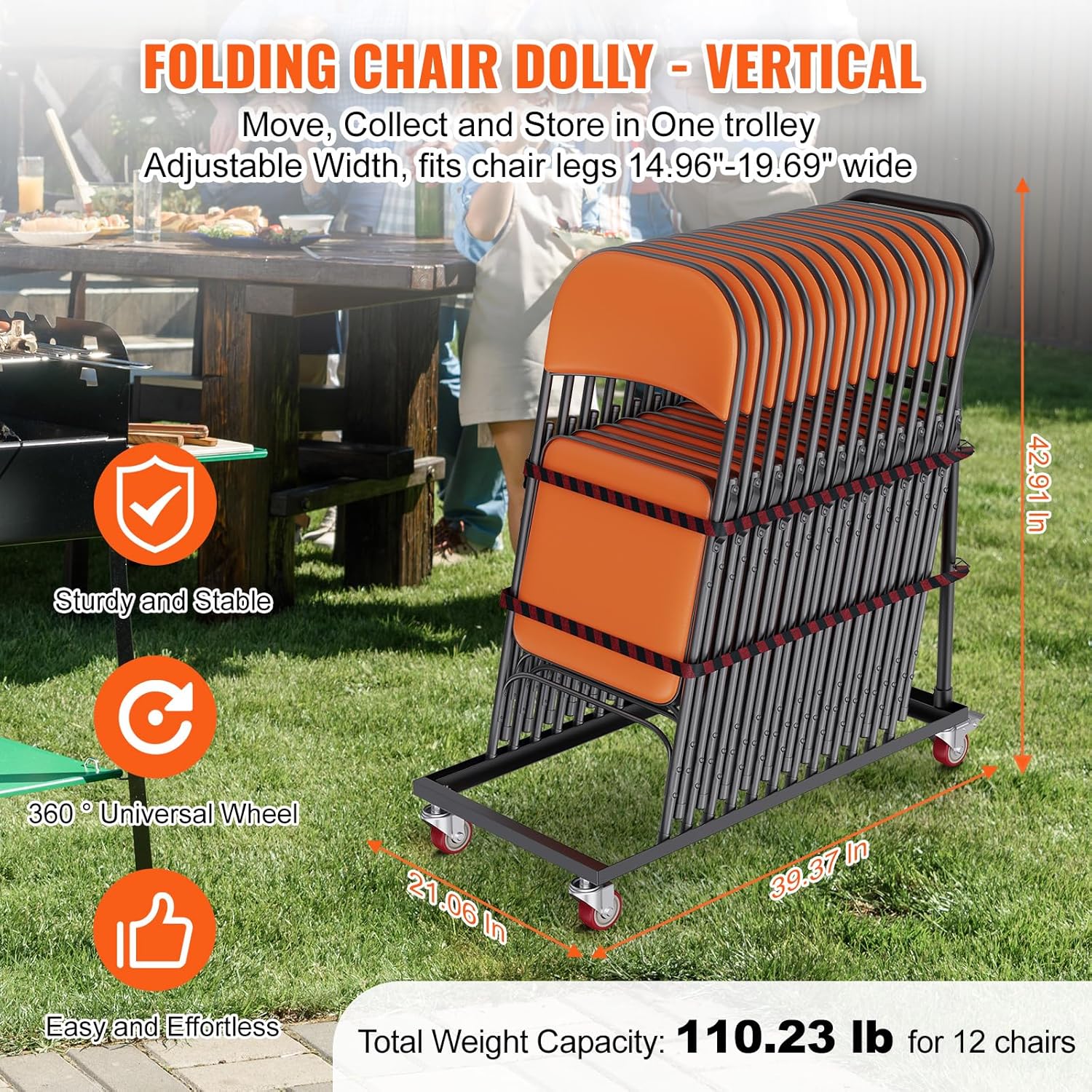 VEVOR Carrito de almacenamiento vertical de acero en forma de L, 39 pulgadas de largo x 21 pulgadas de ancho x 42.9 pulgadas de alto, carrito de
