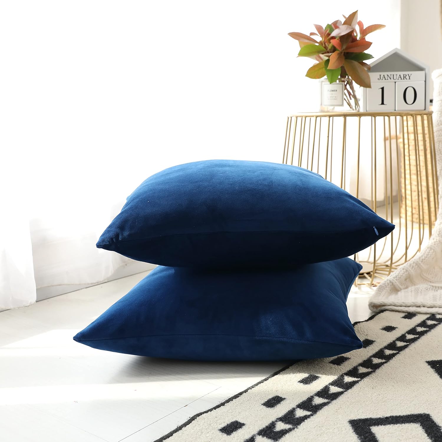 Juego de 2 cómodas fundas de almohada para ropa de cama, fundas decorativas para sofá y sillón, terciopelo sólido suave con cremallera oculta, 18 x