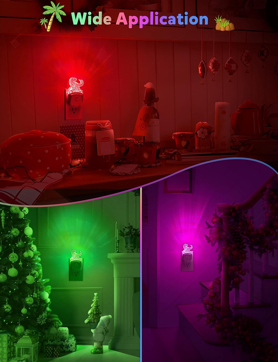 Luz nocturna de dinosaurio para niños 2 unidades, 8 colores cambiantes de luz nocturna para niños, luz nocturna de bebé con sensor de atardecer a