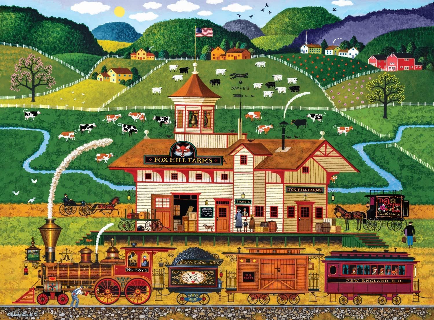 Rompecabezas de 300 piezas para niños y adultos Charles Wysocki – Fox Hill Farms – Rompecabezas para niños y adolescentes, divertidos juegos