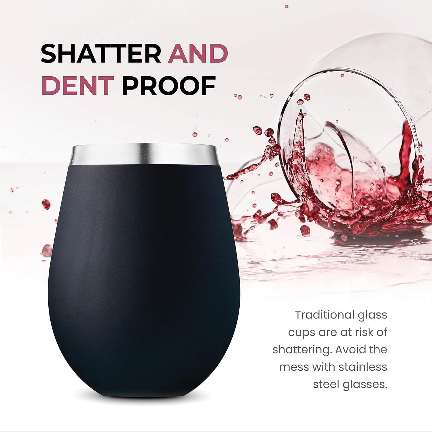 Vasos de vino irrompibles de acero inoxidable, juego de 4 copas de vino de 18 onzas. Juego de copas de vino para vino rojo y blanco sin tallo de