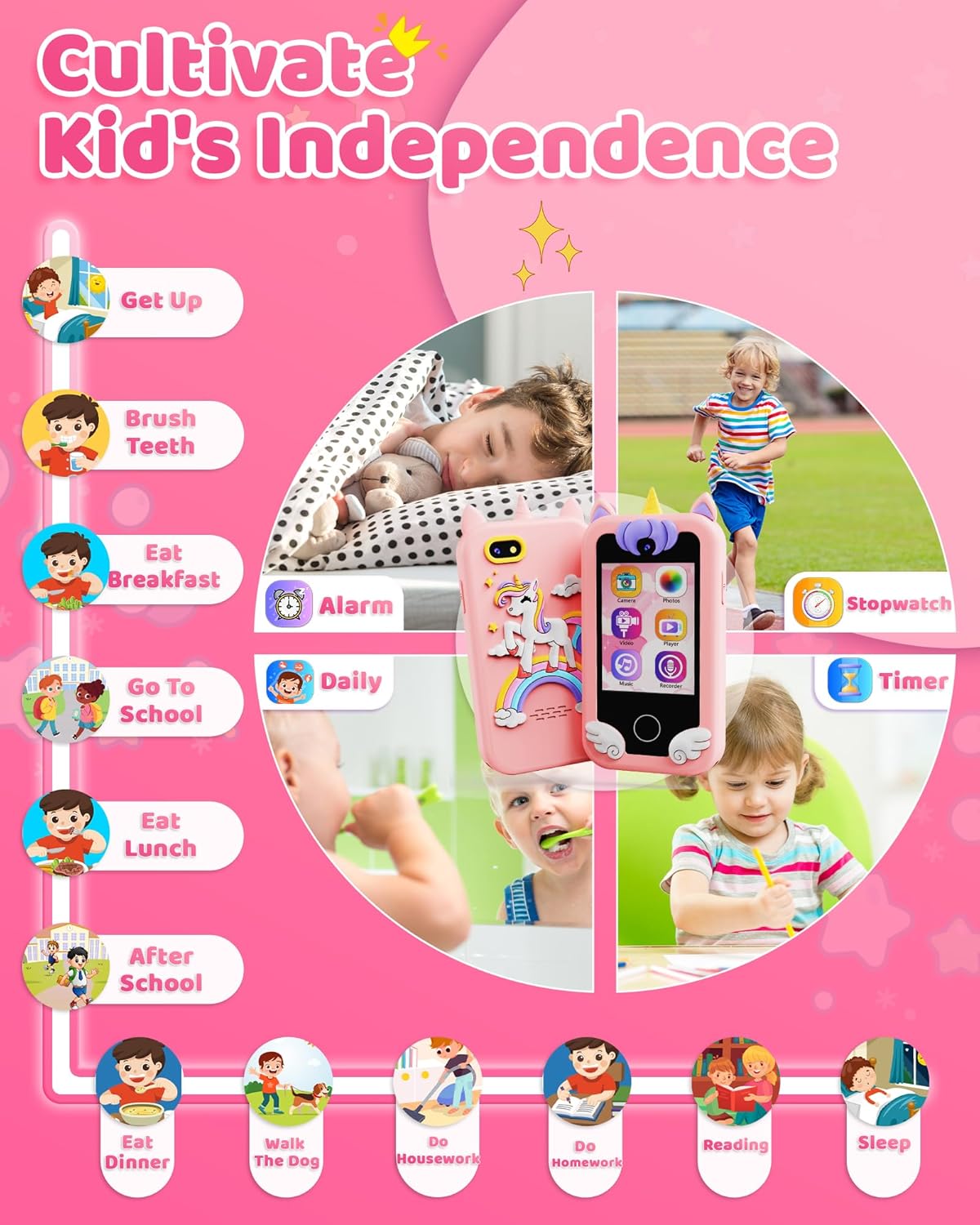 Juguete de teléfono inteligente para niños de 3, 4, 5, 6 años, regalos de unicornio, reproductor de música MP3, juguetes de viaje de doble cámara