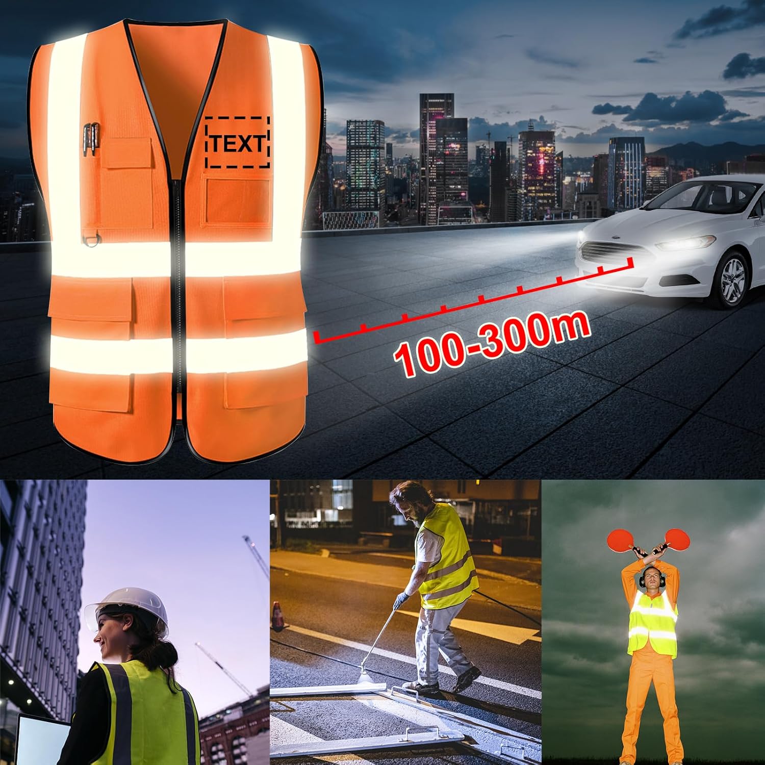 Chalecos de seguridad personalizados, chaleco reflectante con bolsillos, logotipo personalizado, alta visibilidad, ropa de trabajo protectora para