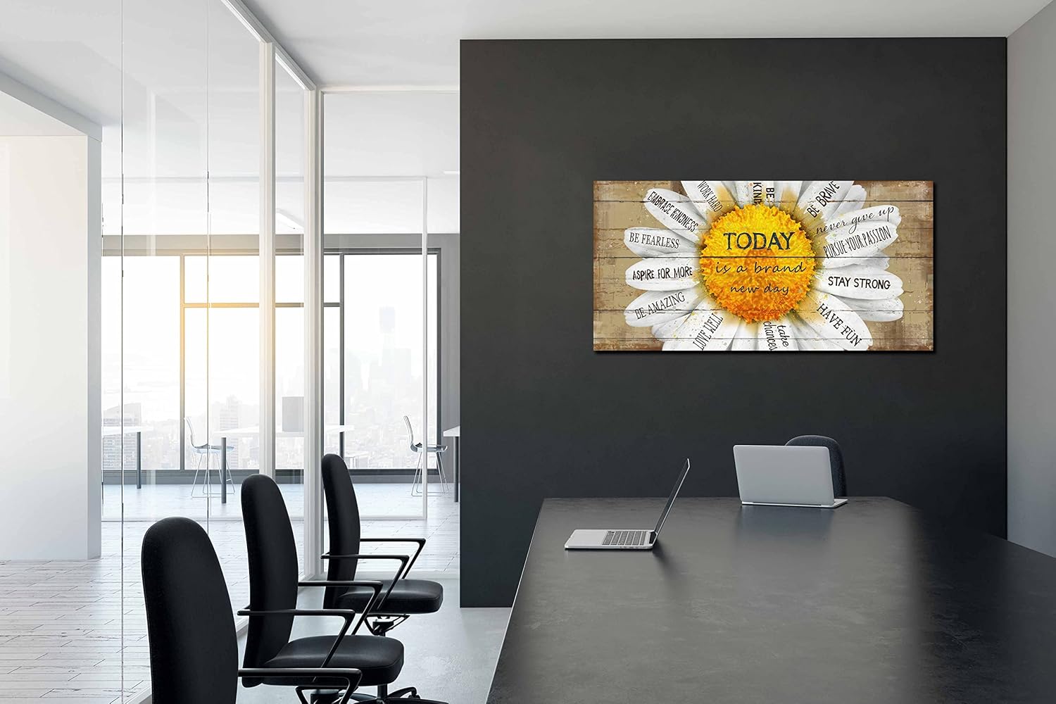 Decoración de pared inspiradora para dormitorio, póster inspirador para aulas, flores de margaritas amarillas, arte de pared listo para colgar,