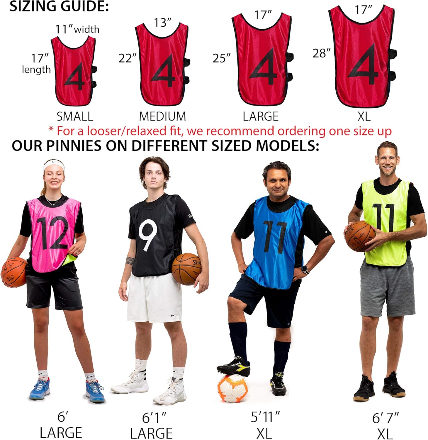 Pinnies – Chalecos de práctica numerados reversibles para fútbol, baloncesto, pruebas, ligas, adultos y niños