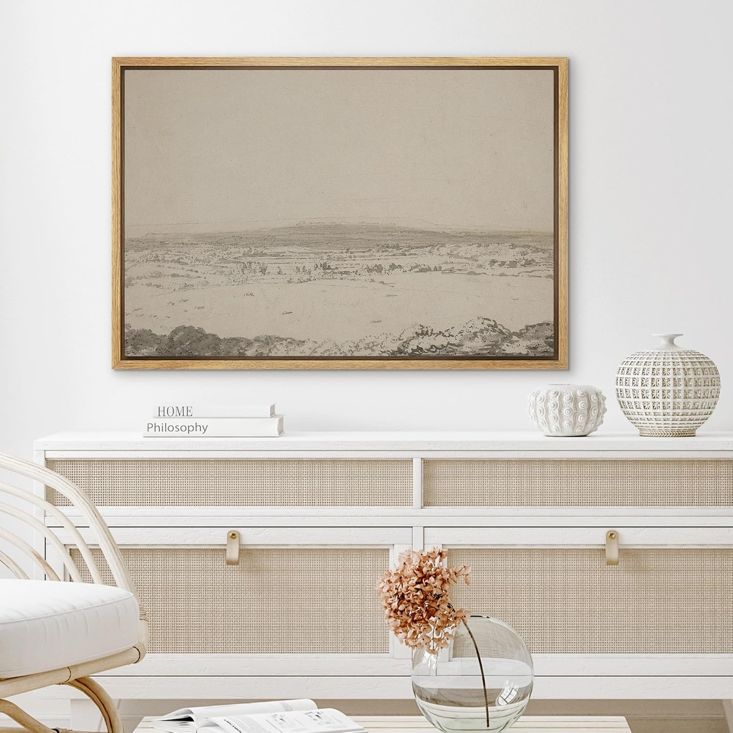 SIGNLEADER Lienzo enmarcado para pared, paisaje abstracto gris, naturaleza, desierto, arte moderno, decorativo para sala de estar, dormitorio,