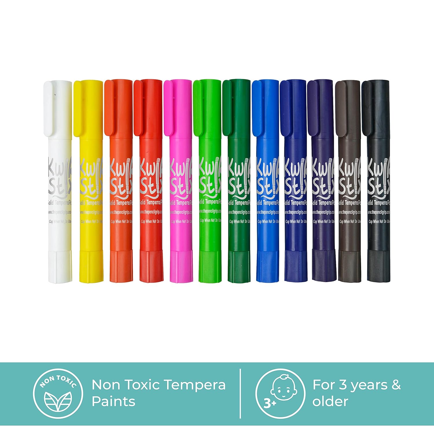 The Pencil Grip Kwik Stix – Pinturas de témpera sólidas, bolígrafos de pintura Stix finos, secado súper rápido, 6 neón, 6 metales y 12 colores