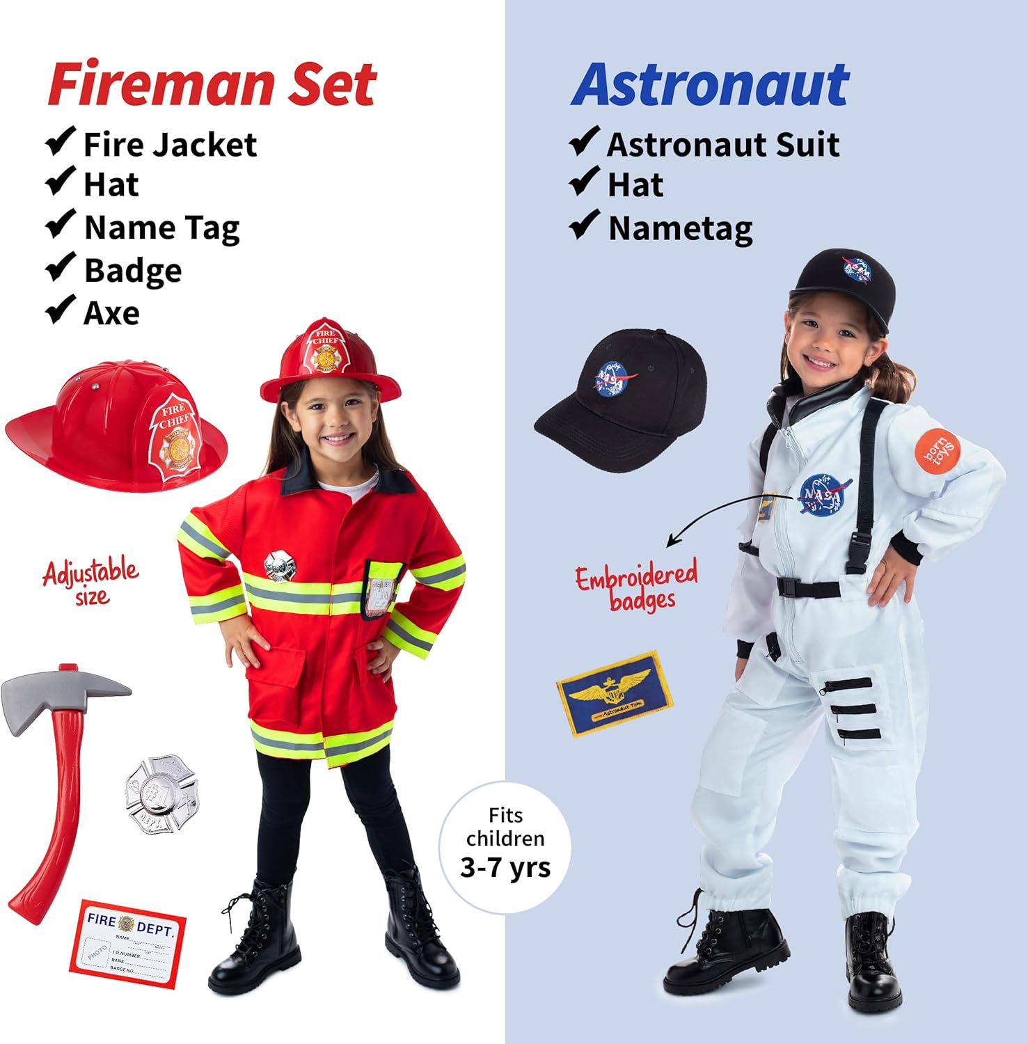 Born Toys Ropa de vestir para niñas pequeñas de 4 a 6 años, disfraces lavables para niños pequeños para juegos de simulación 3T-4T
