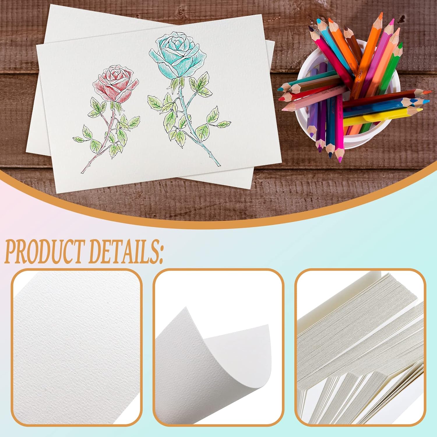 Fyess 100 piezas 100% algodón de trapo, papel de acuarela blanco, papel de prensa en frío, papel pesado de 140 libras, tarjetas de papel de