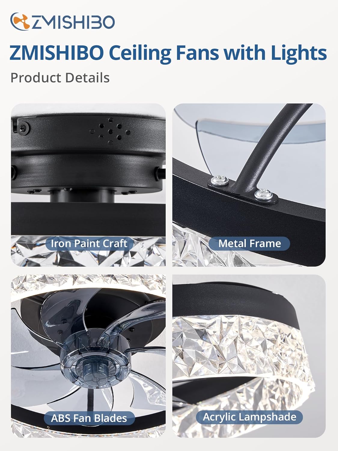 ZMISHIBO Ventiladores de techo con luces, ventilador de techo de perfil bajo con luz y control remoto, ventilador de techo empotrado, reversible,