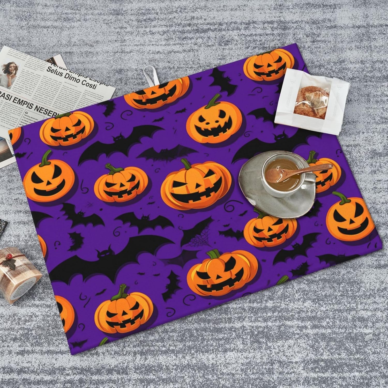 Tapete de secado de platos de calabaza de Halloween para encimera de cocina, tapete reversible de 18 x 24 pulgadas, absorbente y de secado rápido