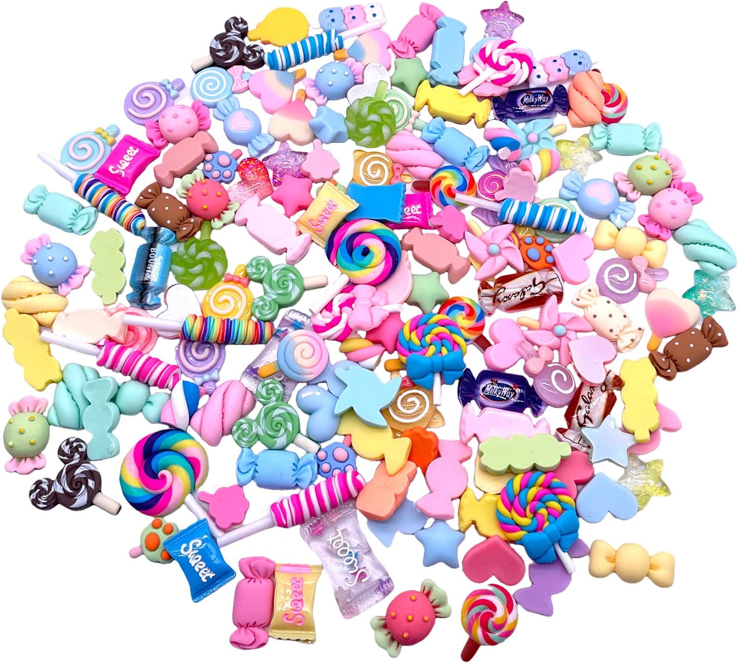 150 dijes de slime de resina falsos de caramelo, parche de resina kawaii lindo juego de dulces de espalda plana, decoraciones surtidas mixtas para