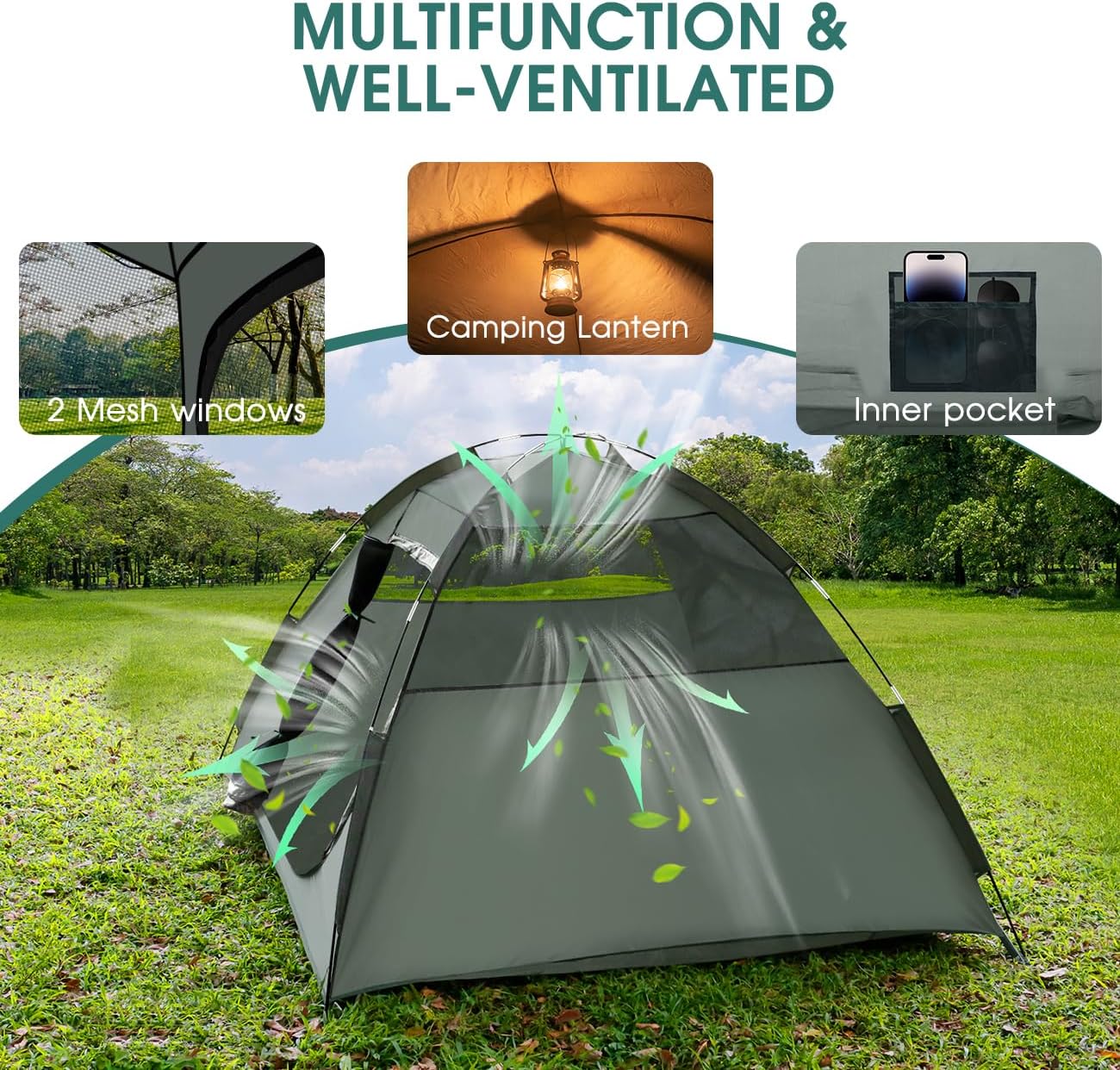 2-3 Person Camping Tent, Tents for Camping with Removable Rainfly, Family Dome Easy Set Up Tent, Lightweight Tent for Camping, Traveling, Hiking,