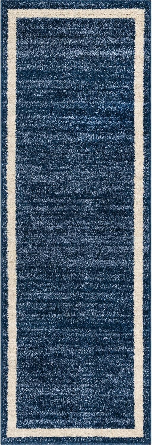 Unique Loom Del Mar Collection – Alfombra Maria (2 pies x 6 pies 1 pulgada, azul marinomarfil)