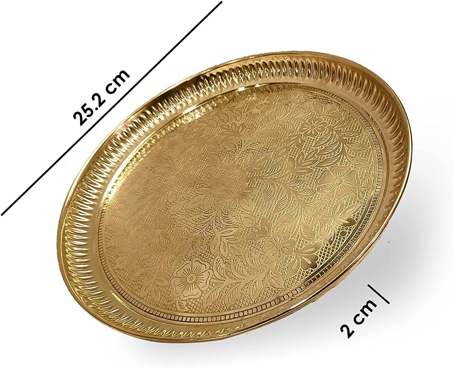 CRAFTSMAN 10 pulgadas de latón puro Nakshi diseño de flor en relieve Aarti Puja Nakashi Thali Plato Prasad Chandan Karwachauth Diwali Festival indio