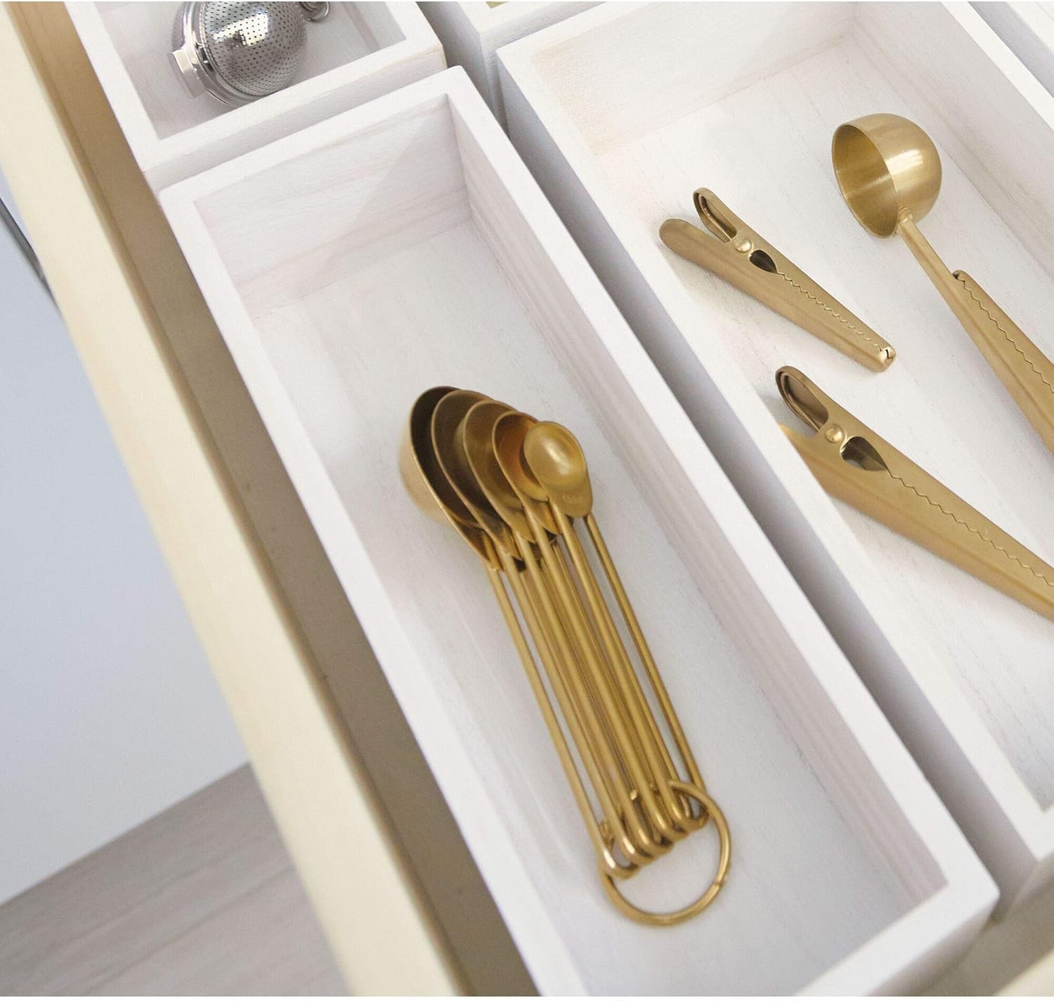 iDesign Renewable Paulownia Wood Collection – Cubo organizador de cajones, 3.3 x 15 x 2.5 pulgadas, lavado blanco