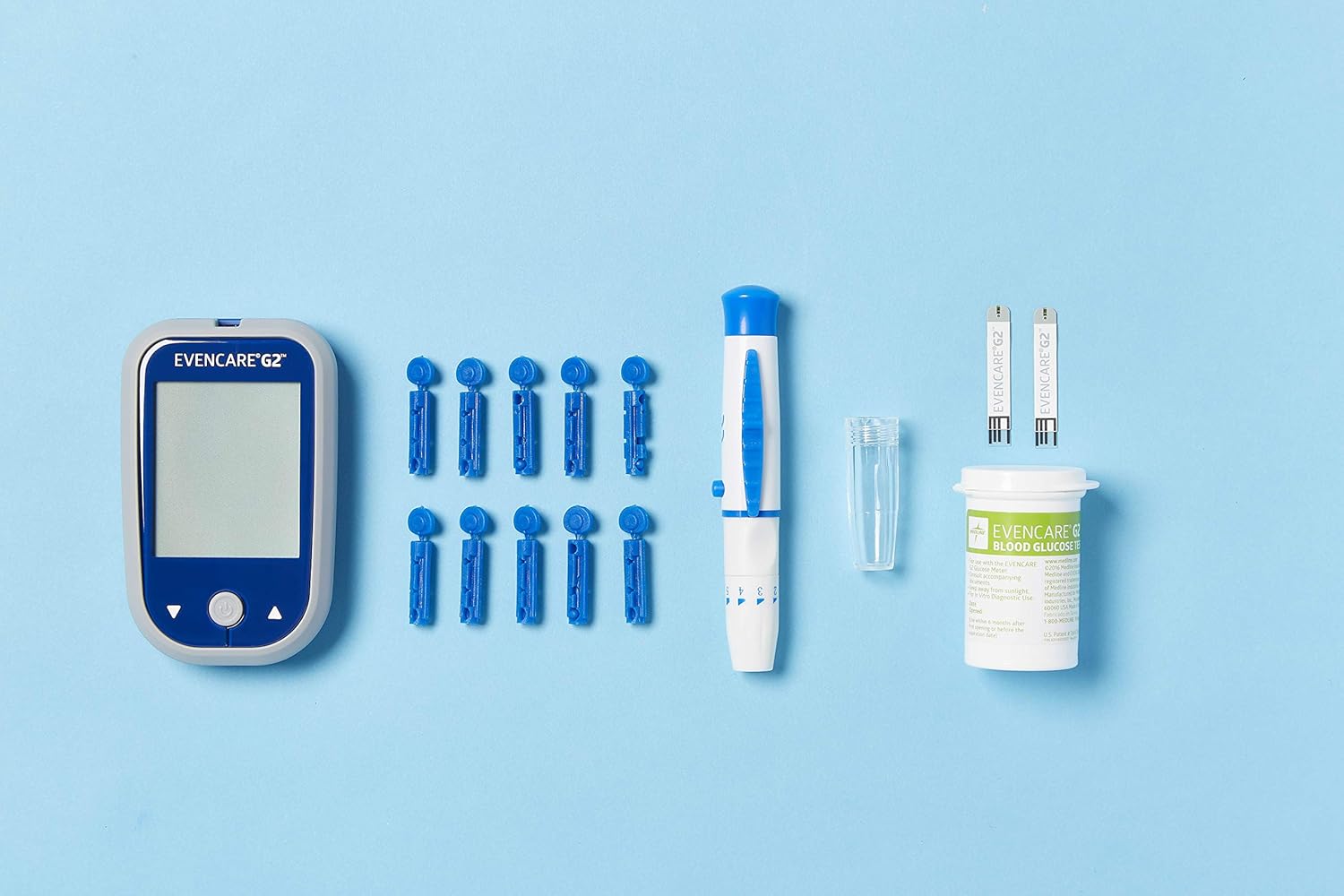 Medline EvenCare G2 – Kit de iniciación para monitor de glucosa en sangre, cuidado diabético, resultados de 6 segundos, medidor, dispositivo de