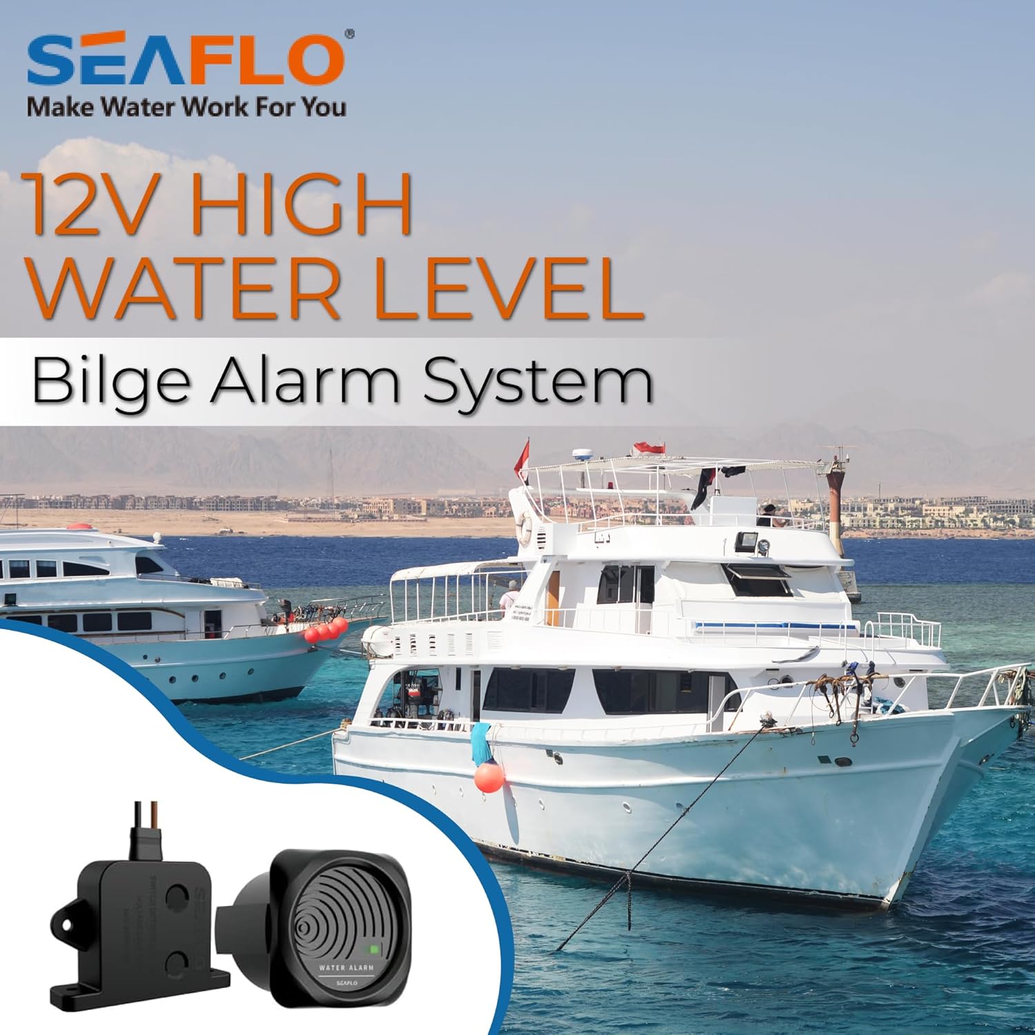 SEAFLO Sistema de alarma de alto nivel de agua para sentina – 12V, 95dB, interruptor de estado sólido