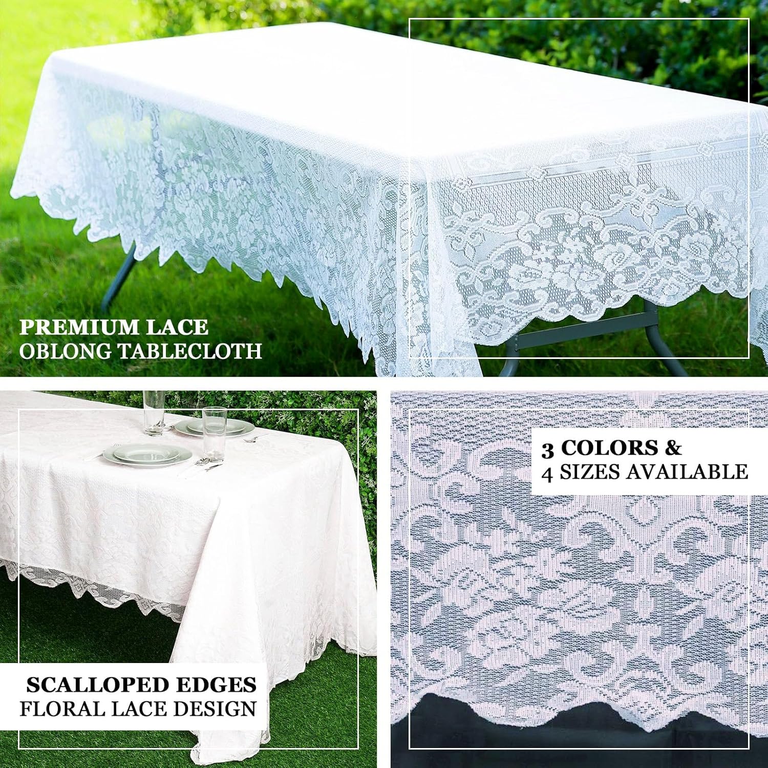 Efavormart – Mantel rectangular oblongo, de encaje blanco de primera calidad, de 60 x 108 pulgadas, para banquetes, fiestas, bodas, eventos,