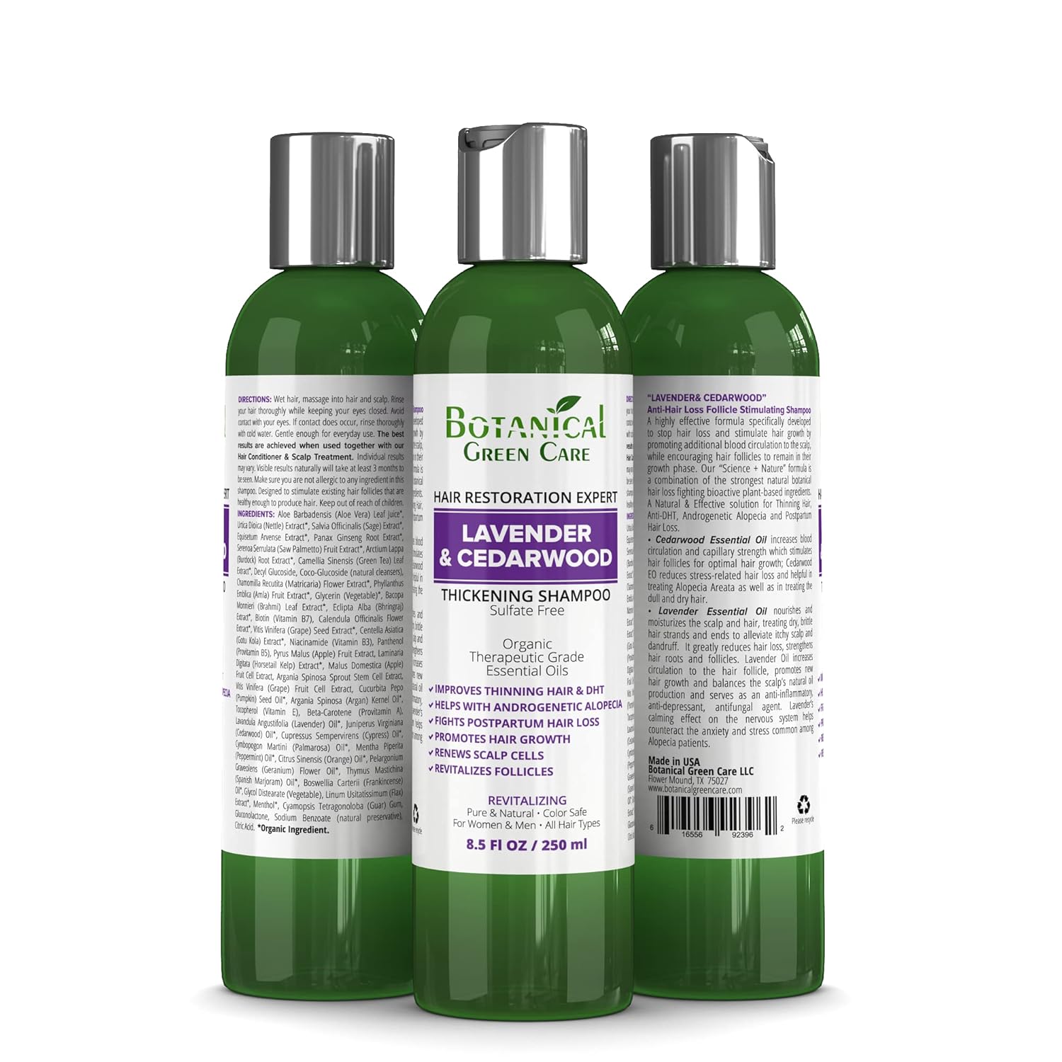Champú sin sulfato para el crecimiento del cabelloanti-caída del cabello “Lavanda y madera de cedro”. Prevención de alopecia y bloqueador de DHT.