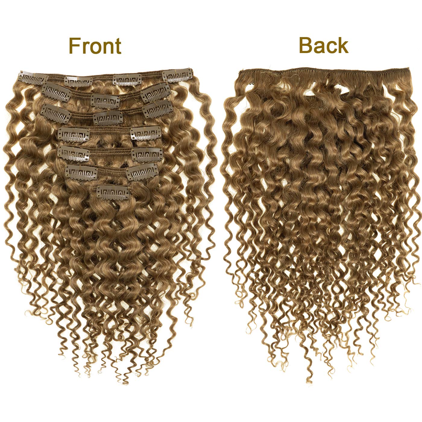 Anrosa Extensiones de cabello humano rizado con clip, 14 pulgadas, 3B 3C, extensiones de cabello rizado color rubio fresa, extensiones de cabello