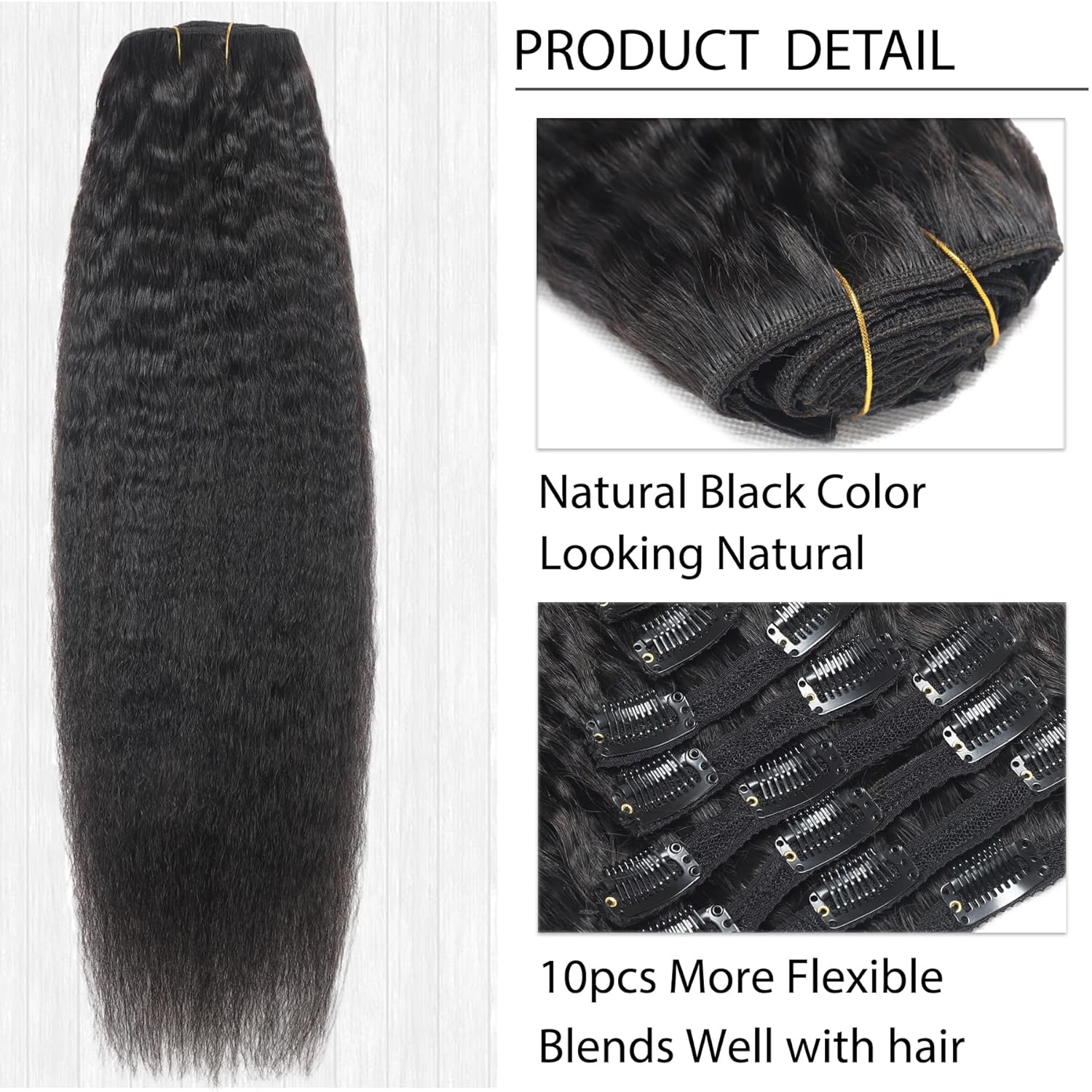 LANWIUKU Extensiones de cabello humano real tipo afro con clip, 10 unidades, 4.23 onzas (4.23 oz), color negro natural 1B, extensiones de cabello