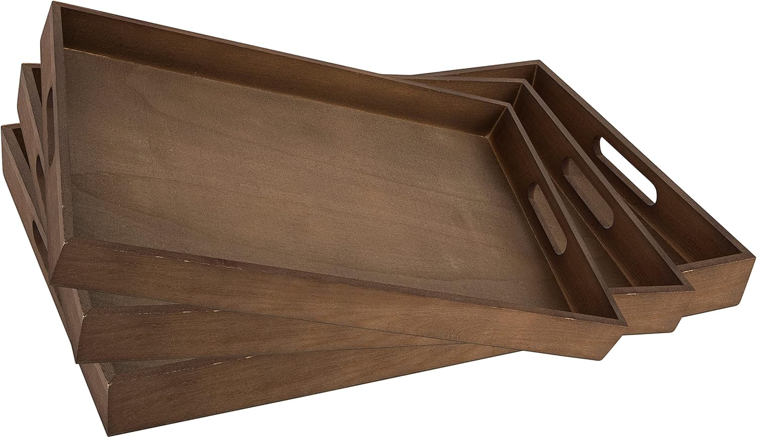 Bandeja para servir de madera oscura con asas, bandeja de desayuno anidada, bandejas de madera para organizar, bandeja de baño, bandejas de