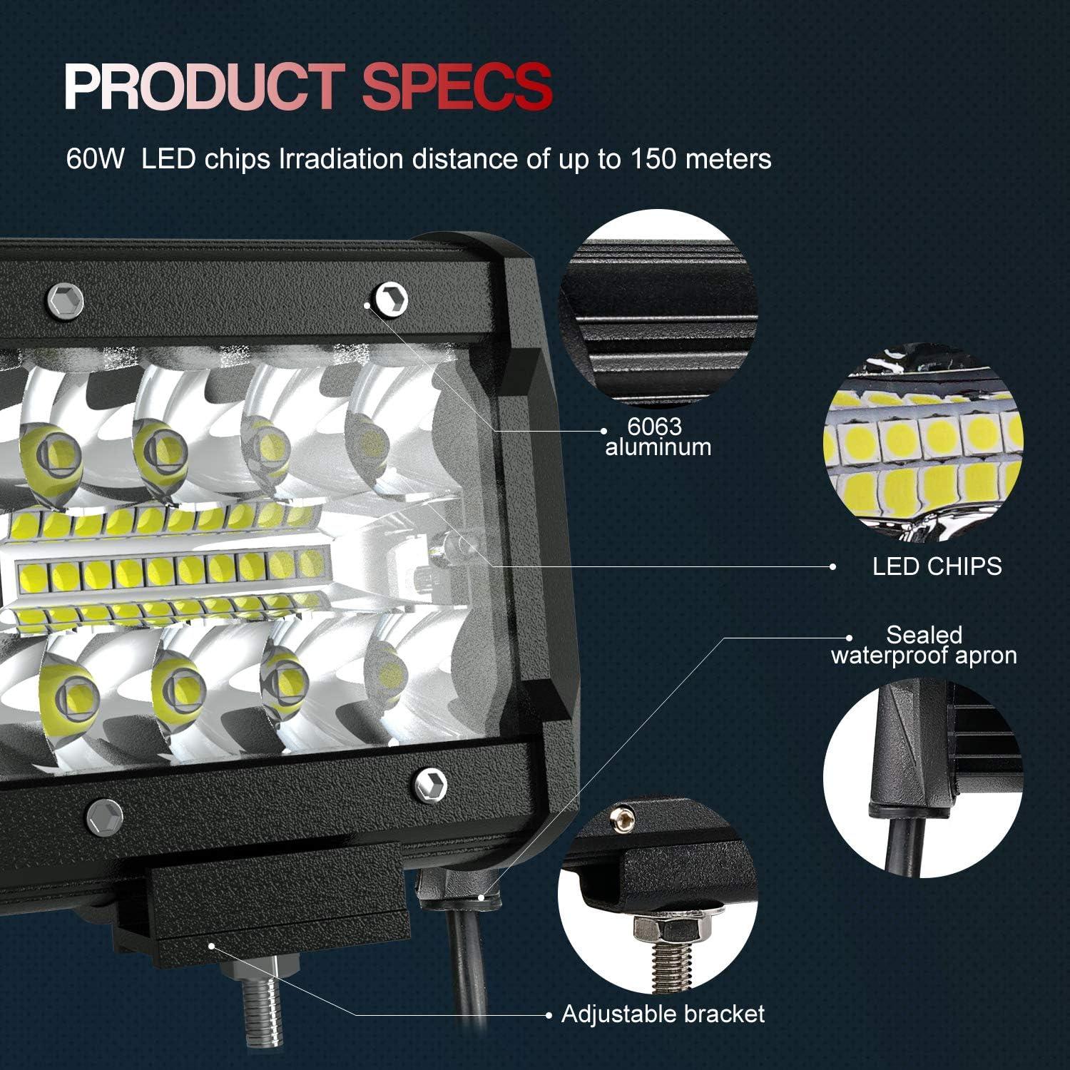 DakRide Barra de luz Led de triple hilera