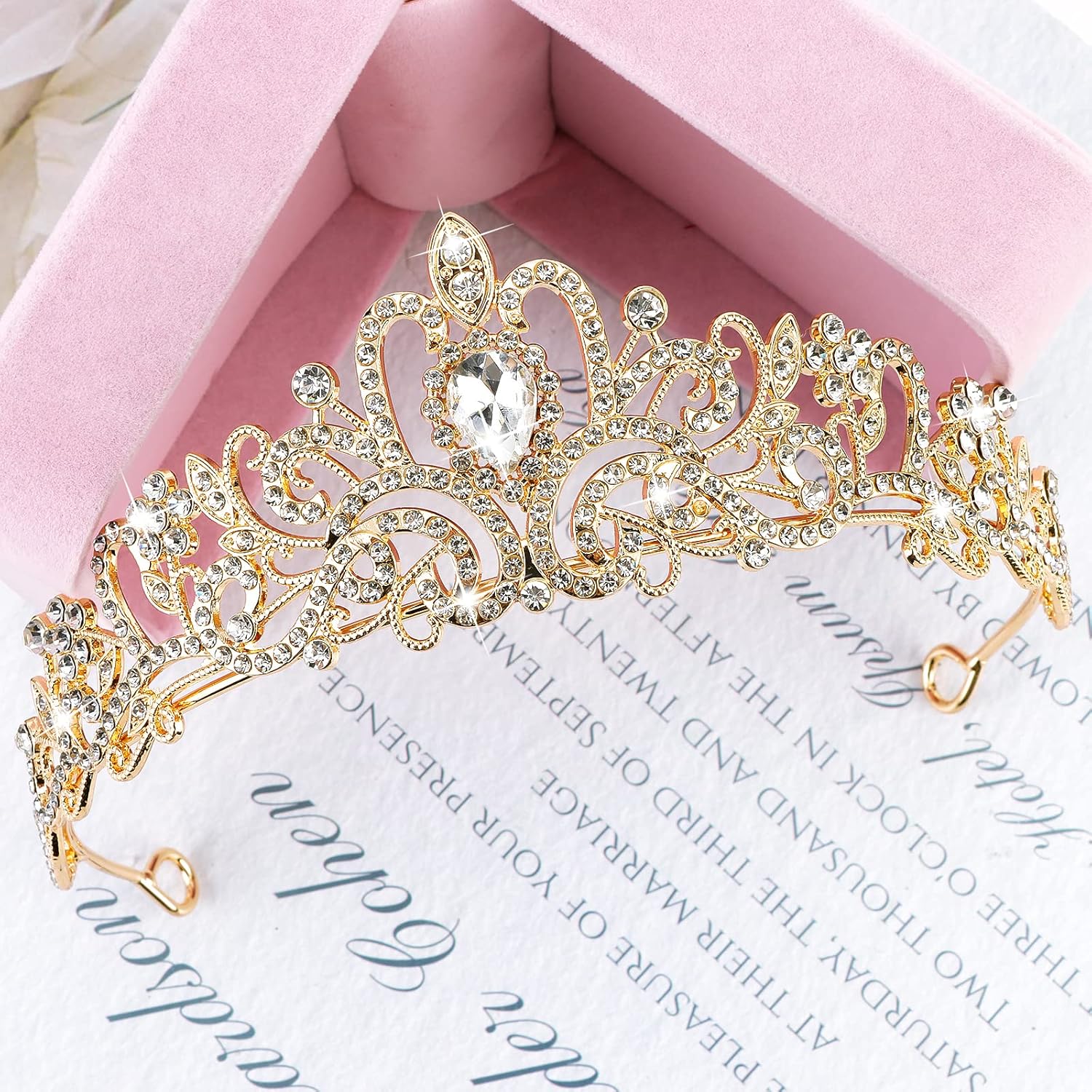 CIEHER Tiara dorada para mujeres y niñas, tiaras de princesa para mujeres, tiaras para niñas, nupciales, bodas, bailes, quinceañera, corona de