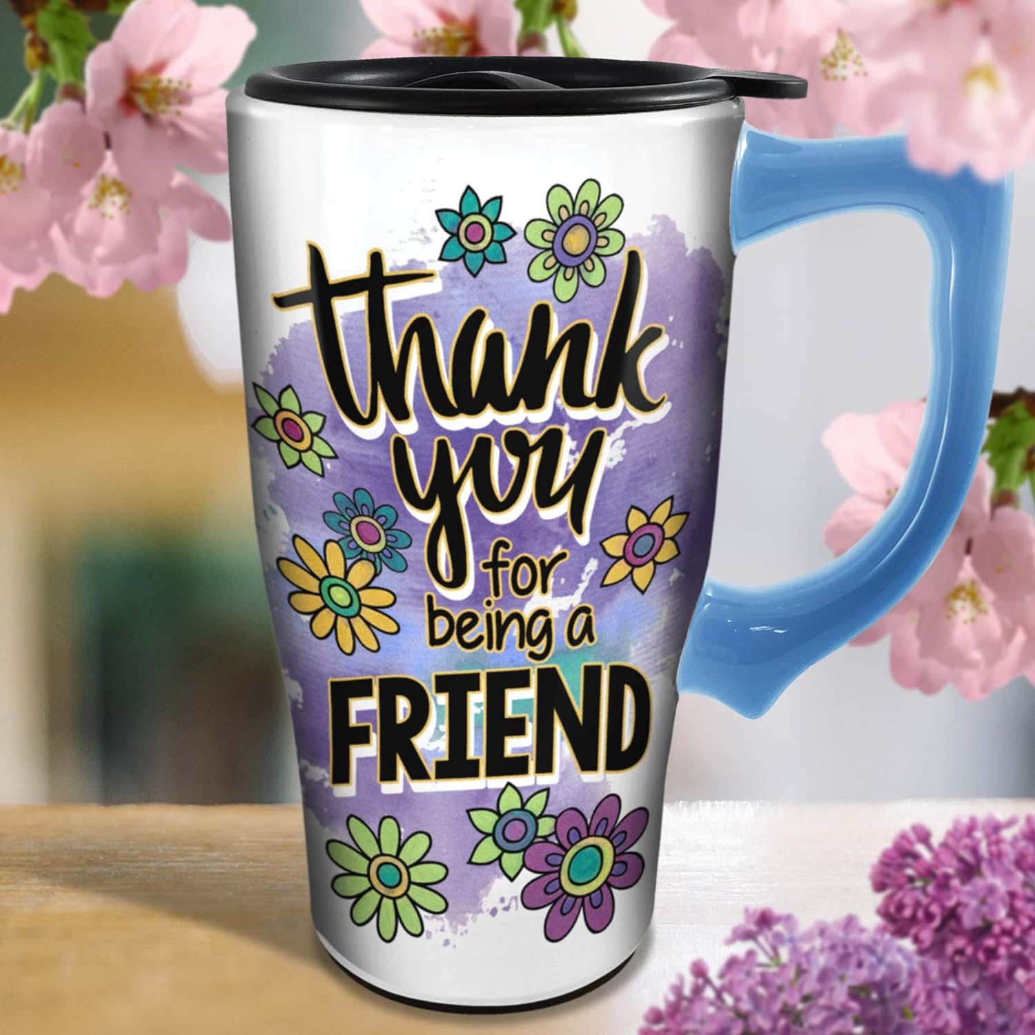 Spoontiques – Tazas de viaje de cerámica – Taza de agradecimiento amigo – Bebidas calientes o frías – Regalo para los amantes del café